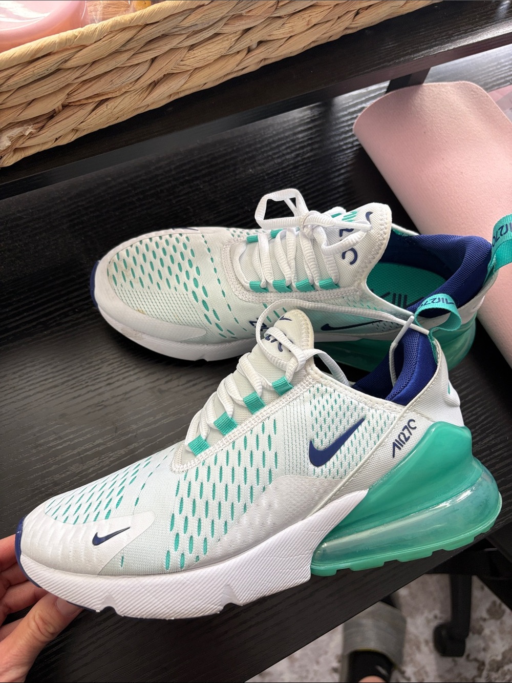 Nike White Teal Navy Air Max 270 Sneakers